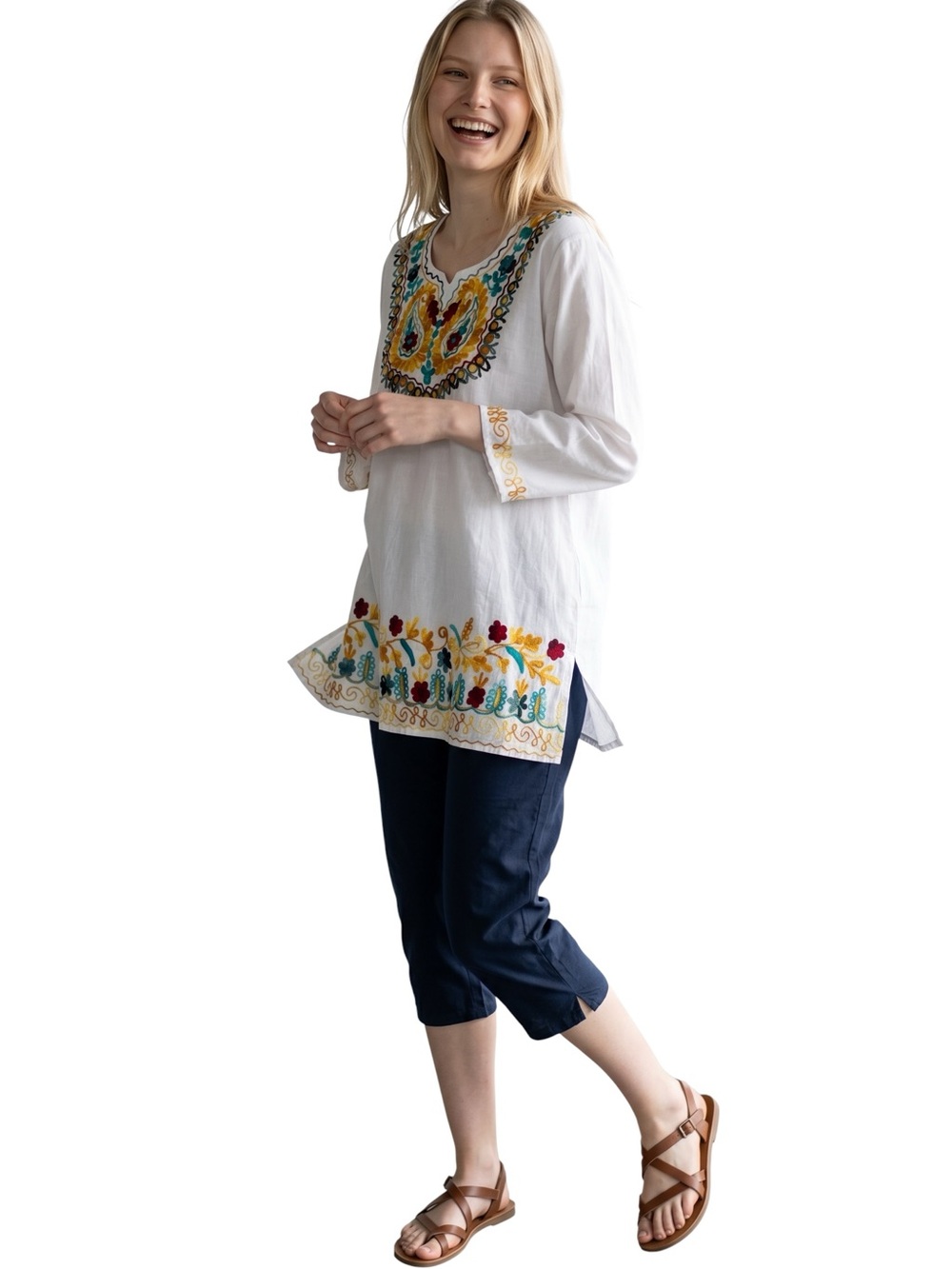 Royal Moda Vibrant floral embroidered tunic. Size large? - See measurements.